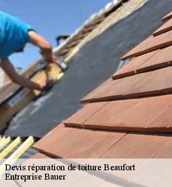 Les travaux de réparation des tuiles faîtières à Beaufort dans le  